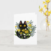 Carte Costume d'automne Halloween Cute Retro Chat noir (Fleur jaune)