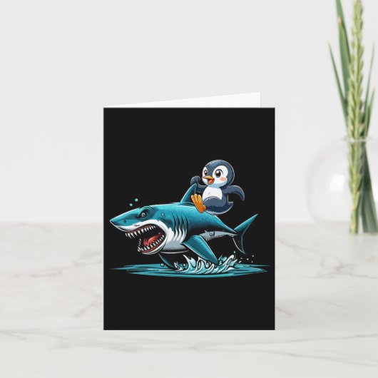 Carte Costume de pingouin chevauchant un requin Enfant A (Devant)