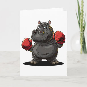 Carte Costume de sportif de boxe cool pour hippopotame e