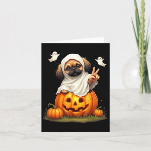 Carte Costume d'Halloween Chien Pékinois Fantôme Citroui