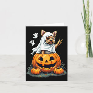 Carte Costume d'Halloween de chien Yorkie fantôme citrou