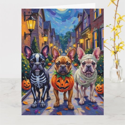 Carte Costume d'Halloween en français pour chien-taureau (Fleur jaune)