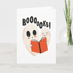 Carte Costume d'Halloween Fantôme Bibliophile Drôle Booo