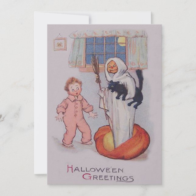 Carte Costume Fantôme Souriant Jack-o'-lantern Chat Noir (Devant)