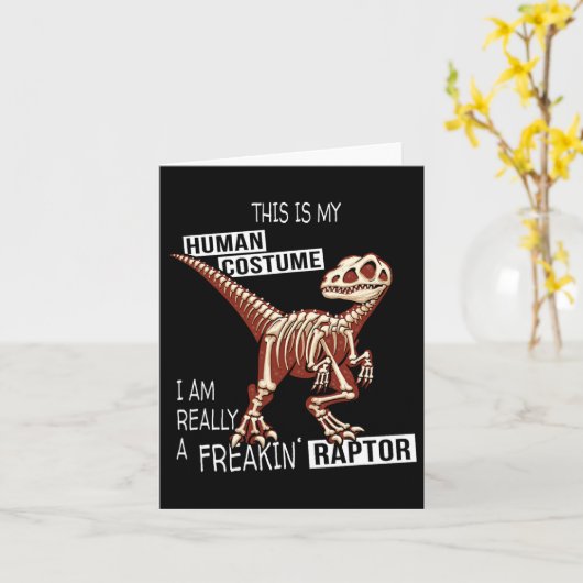 Carte Costume Humain Dino Halloween Vélociraptor Frénéti (Fleur jaune)