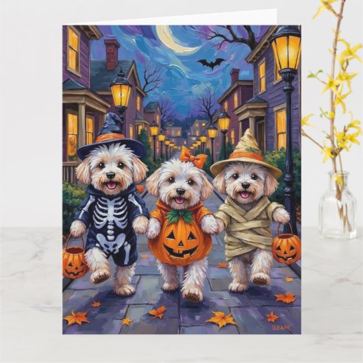 Carte Costumes d'Halloween Bichon Frise (Fleur jaune)