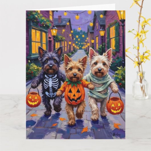 Carte Costumes d'Halloween pour Skye Terrier en tournée (Fleur jaune)