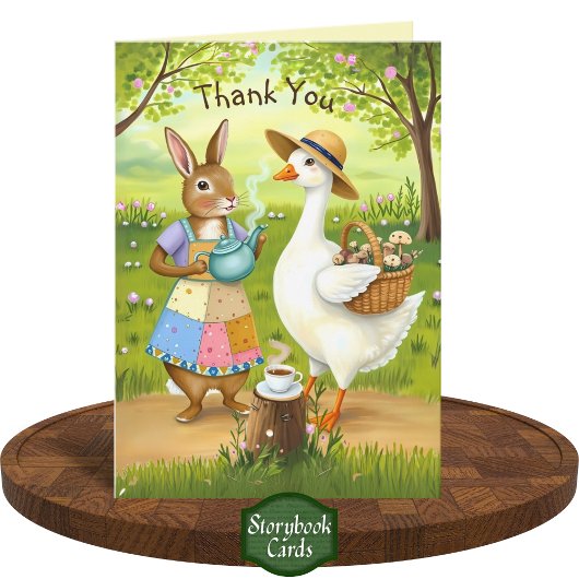 Carte Cosy Friends Tea Time Goose Rabbit Merci