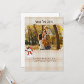 Carte Cosy Noël Plaid Tartan Tan Neutral Snowman (Devant/Arrière en situation)