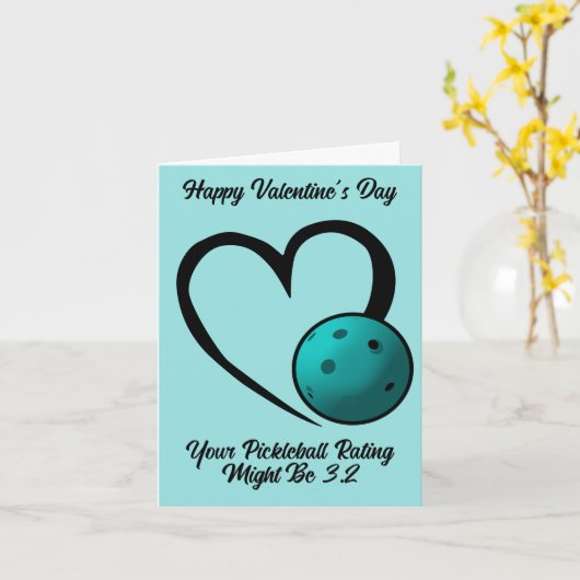 Carte Côte de Pickleball Saint-Valentin Cœur Bleu Pickle (Fleur jaune)