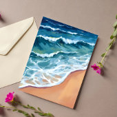 Carte Côtière Aquarelle Bleue des Vagues de l'Océa