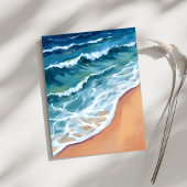 Carte Côtière Aquarelle Bleue des Vagues de l'Océa