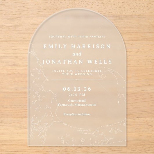 Carte Côtière de Cape Cod Invitation de Mariage en (Recto)