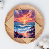 Carte Côtière de Plage à Aquarelle de Coucher de S