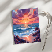 Carte Côtière de Plage à Aquarelle de Coucher de S