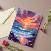 Carte Côtière de Plage à Aquarelle de Coucher de S