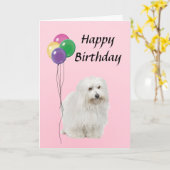 Carte Coton De Tulear avec Ballons Joyeux anniversaire (Fleur jaune)