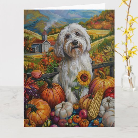 Carte Coton De Tulear Chien Automne Récolte Thanksgiving (Fleur jaune)
