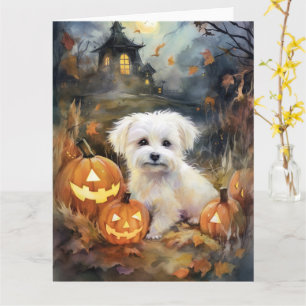 Carte Coton De Tulear Halloween avec citrouilles effraya