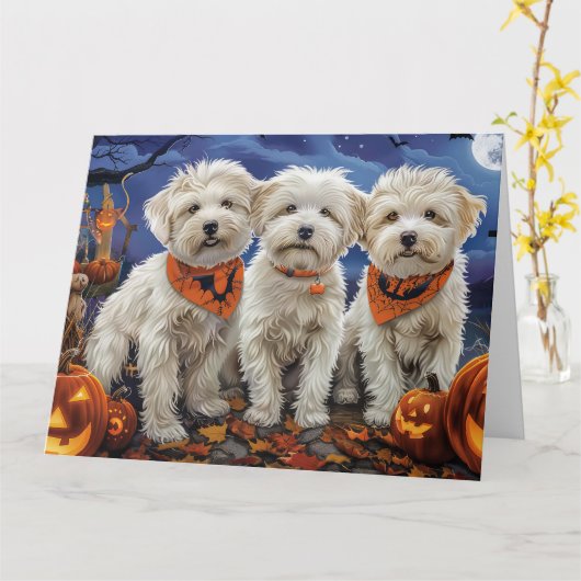 Carte Coton De Tulear Halloween Éffrayant (Fleur jaune)