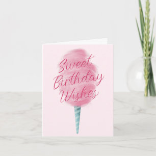 Carte Coton rose Bonbon sucré Anniversaire Voeux