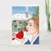 Carte Cottage anglais et Cardinal Winter Day blanc (Devant)
