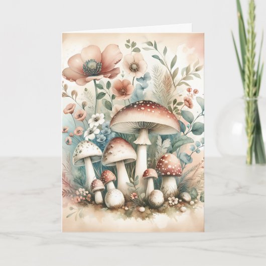 Carte Cottage | Aquarelle Champignons Anniversaire (Devant)