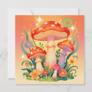 Carte Cottage Core Champignons et Papillon Blank