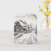 Carte Cottage neige Pays Paysage Noël (Fleur jaune)