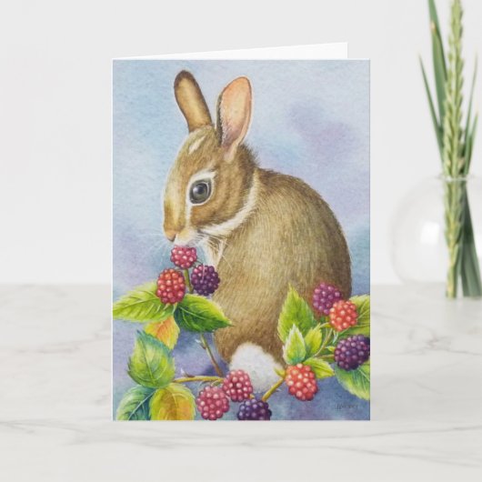 Carte Cottontontail Rabbit and Blackberries Watercolor A (Devant)