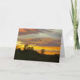 Carte Coucher de soleil avec oies encourageant Verse