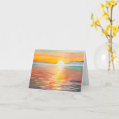 Carte Coucher de soleil de lac aquarelle personnalisable (Fleur jaune)