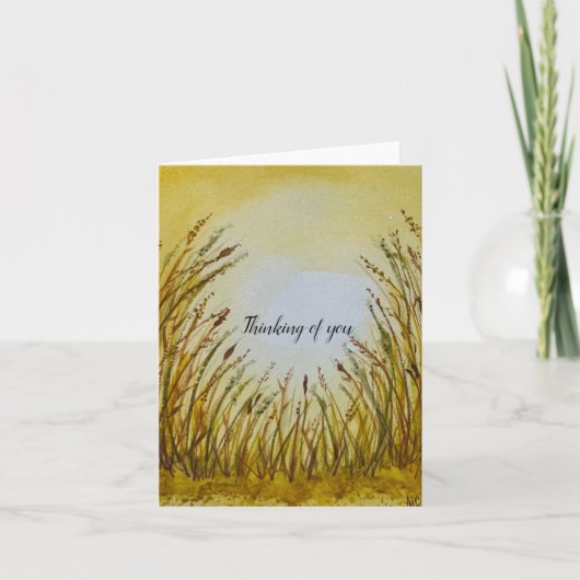 Carte Coucher de soleil doré dans l'aquarelle de prairie (Devant)