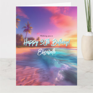 Carte Coucher de soleil moderne vibrant sur la plage 4 P