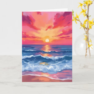 Carte Coucher de soleil sur la côte fuchsia Aquarelle