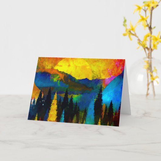 Carte Coucher de soleil sur la montagne (Fleur jaune)