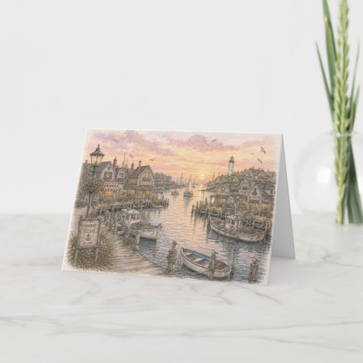 Carte Coucher de soleil sur le port (Devant)