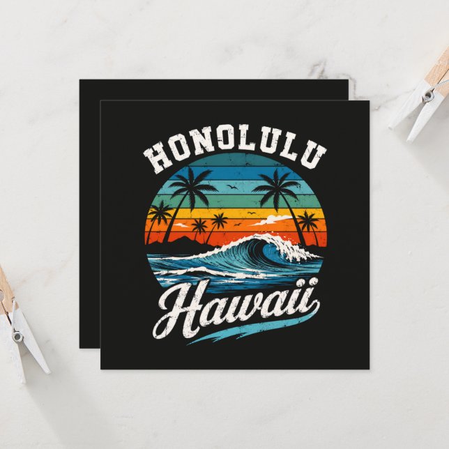 Carte Coucher de soleil surf Honolulu Hawaï (Devant/Arrière en situation)