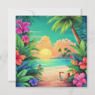 Carte Coucher de soleil tropical avec des fleurs d'Hibis
