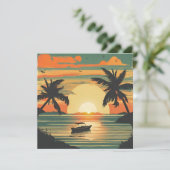 Carte Coucher de soleil tropical rétro avec bateau (Debout devant)