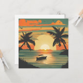 Carte Coucher de soleil tropical rétro avec bateau (Devant/Arrière en situation)