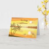 Carte Coucher de soleil tropical, salutations, texte de  (Fleur jaune)