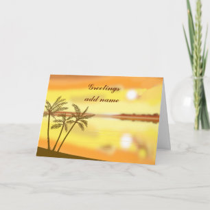 Carte Coucher de soleil tropical, salutations, texte de