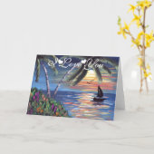 Carte Coucher du soleil de palmiers peignant je t'aime (Fleur jaune)