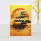 Carte Coucher du soleil japonais d'arbre de bonsaïs (Fleur jaune)