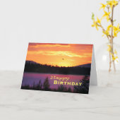 Carte Coucher du soleil sur le lac, joyeux anniversaire (Fleur jaune)