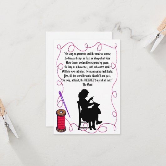 Carte "Coudre et coudre" (Devant/Arrière en situation)