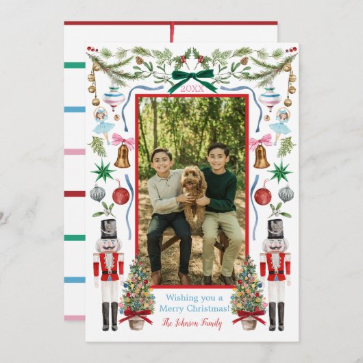 Carte couleur Aquarelle Décor de Noël (Devant / Derrière)