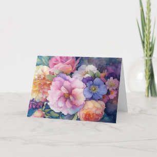 Carte couleur Aquarelle florale Blank Note