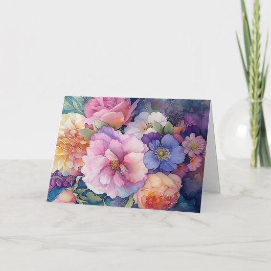 Carte couleur Aquarelle florale Blank Note (Devant)